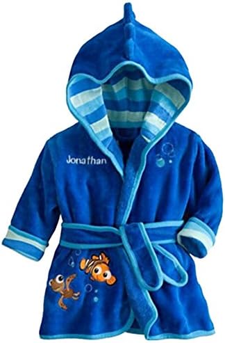 Rohern Children's Hooded Bathrobe Kids Soft Fleece Pajamas Sleepwear Blue 110
