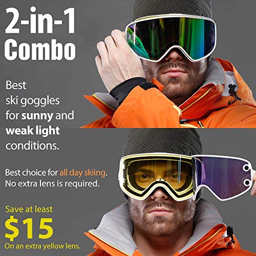 image for COPOZZ MX Ski Snow Goggles - 2-in-1 for Any Weather - Magnetic Interch