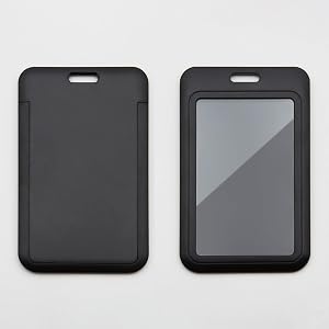 3 Pcs Sliding ID Badge Holder Hard Black Vertical Plastic Card Case Protector Pouch with Clear Window for Office School ID Cr