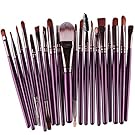 Staron 20 Pcs Makeup Brush Set Wood Handle Wool Premium Make Up Brushes Toiletry Kit Cosmetics Foundation Blending Blush Eyeliner Face Powder Brush Makeup Brush Set (Purple)
