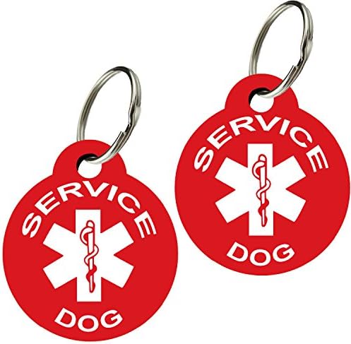 Service Dog ID Tags - Personalized Front and Back Premium Aluminum (Set of 2) (Regular, Round Red)