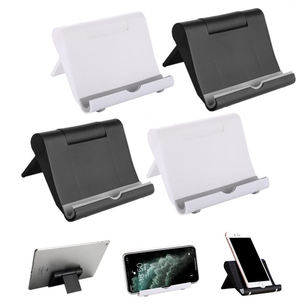 Morices 4 Pcs Foldable Cell Phone Stand, Universal Adjustable Angle Mobile Phone Holder, Portable Pocket Desktop Tablet Stands Holder Cradle Compatible with Smartphones Kindle (Black & White)