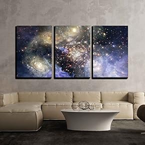 3 Piece Canvas Wall Art - Star Field in Space, a Nebulae and a Gas Congestion - Modern Home Art Stretched and Framed Ready to Hang - 16"x24"x3 Panels