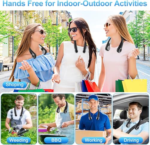 Neck Fan with Cooling - Quiet Neck Fan USB, Portable Neck Fan Lightweight, Rechargeable Neck Fan with Battery 4000 mAh, Small Neck Fans Strong 5 Levels Neck Cooler for Office, Travel, Sports