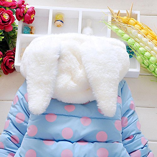 WensLTD Toddler Girls Cute Rabbit Ear Coat Winter Warm Fur Coat Cloak Overcoat Hoodies (6M, Blue)