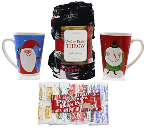 Holiday Hot Chocolate Gift Set with Blanket and Mugs