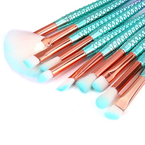 Pongfunsy Makeup Brushes 11PCS Make Up Foundation Eyebrow Eyeliner Blush Cosmetic Concealer Brushes(Mermaid Colorful) (Multicolor 4)