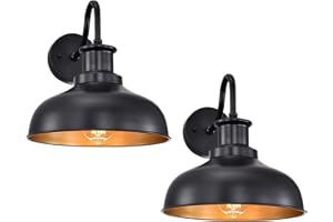 Diyel Outdoor Barn Lights, Farmhouse Outdoor Wall Sconces, Rustic Exterior Wall Mount Lights, Vintage Outside Lighting Fixtures, Industrial Black Gold Lanterns for Barn Shed Porch Garage Patio, 2 Pack
