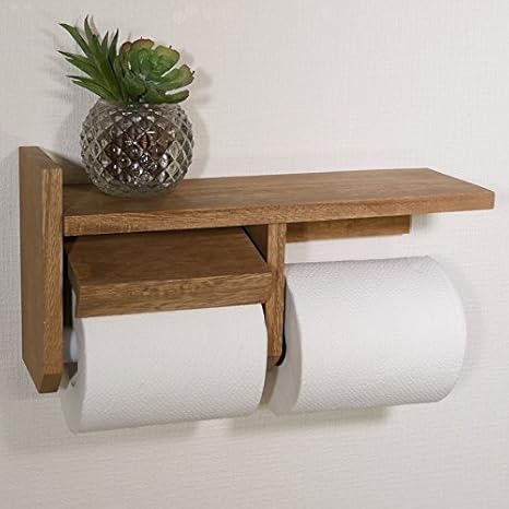 Amazon Co Jp 二連 据付トイレットペーパーホルダー 天然木製ミディアムブラウン仕上げ 二連紙巻器 男前インテリアや和テイスト ホーム キッチン