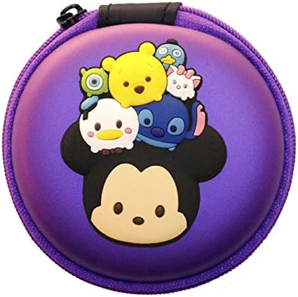AmebaConcept Disney Tsum Tsum Mickey Earphone Hard Case Cover Cable Earphones Cord Holder Pouch (Purple)