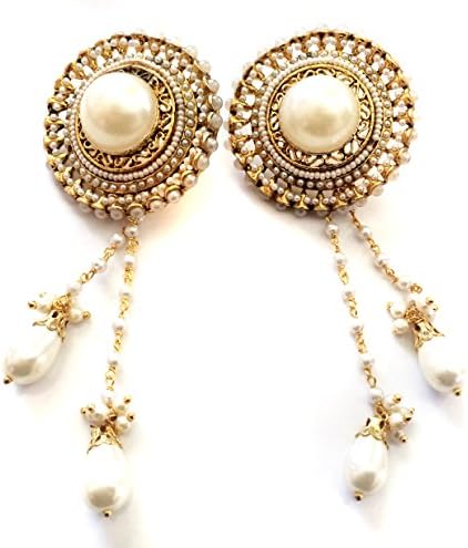 PEARL Kashmiri Earrings,Gold Chandelier earrings,Bridal wedding earrings TANEESI