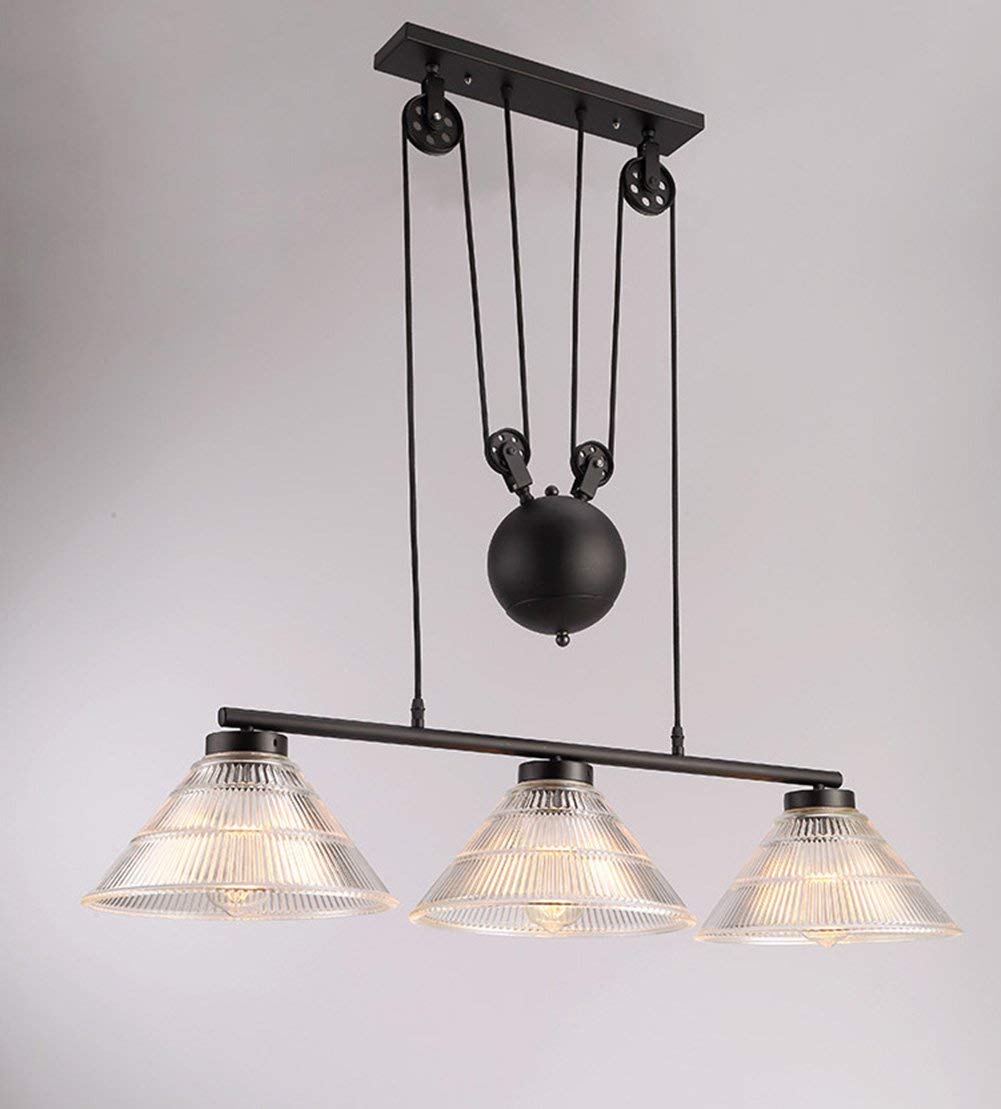 Size 3 Lights Industrial Retractable Ceiling Lights Antique Pulley Rise And Fall Light Fitting For Kitchen Island Dining Room Loft Hallway With Glass Shade Vintage Pulley Chandeliers Chandeliers