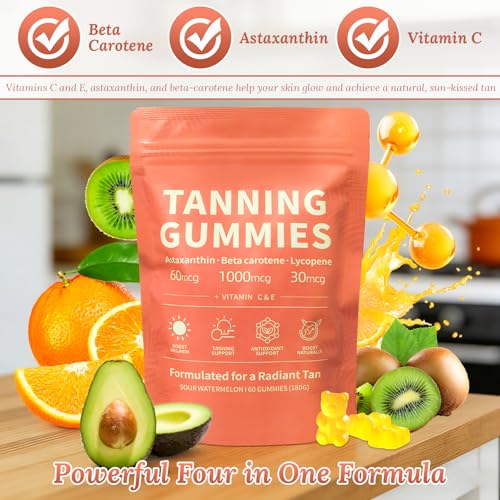 Skin Tanning Gummies, 2026 New Tanning Gummies for TanningGummies That Work Fast Without Sun, Radiant Healthy Skin, Vitality Support & Hydration, 60 Count(1 Pack)