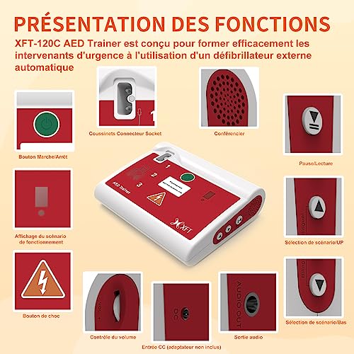 Training Defibrillator - Defibrillator Training Device, 10 Different Scenarios, Voice Instructions in French/English with Remote Control for Defibrillator Trainer (XFT-120C)