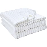 CHERAISA Throw Blanket for Couch - Flannel Fleece 3D Striped Ribbed Bed Blanket.Super Soft Blankets for Women Girls,Teacher Gifts Birthday Gifts Room Home Dorm Decor (White, Throw(50"x60"))