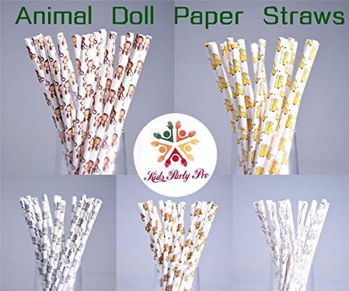 Free DHL Shipping 500 pcs Mixed 5 Designs Animal Doll Paper Straws Bulk, Toy Monkey Elephant Bear Rabbit Horse Beverage Party Drinking Straws, Boys Girls Kids Birthday Baby Shower Cake Pop Sticks