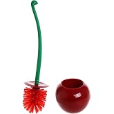ADNIKIA Cherry Toilet Brush with Holder Bowl&amp;Long Handle, Bathroom Cleaning | Red Cherry Shape/ Household Bathroom Cleaner with Base/ Easy to Store/ Thick Bristles/ Deep Clean/ Rust-Resistant &amp; Leakproof