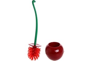 ADNIKIA Creative Toilet Brush with Holder Bowl&Long Handle, Household Bathroom Cleaning Tool Cleaner and Base for Storage&Organization, Thick Bristle for Deep Clean-Rust Resistant Leakproof-Red Cherry Shape