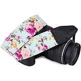 Wolven Pattern Cotton Camera Neck Shoulder Strap Belt Compatible for DSLR/SLR/Men/Women etc, Blue Rose