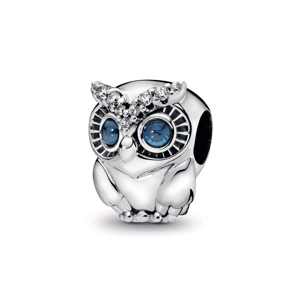 FGT Cute Owl Charm fits Pandora Charms Bracelets Crystal Blue Birthstone Sterling Silver Animal Bird Birthday Gift for Daughter Sister Women Graduation
