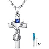 MISTBEE Sports Urn Necklaces for Ashes 925 Sterling Silver Cross Cremation Necklace Basketball/Football/Baseball Cross Urn Jewelry with Funnel Filler Kit Ashes Necklace for Women Men