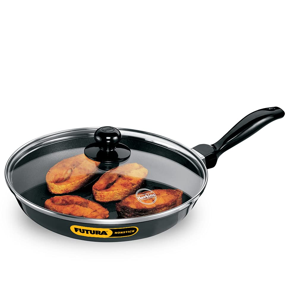 HAWKINS Futura Non-Stick Frying Pan with Glass Lid 26 cm, Black,HWS_Q22_BLK