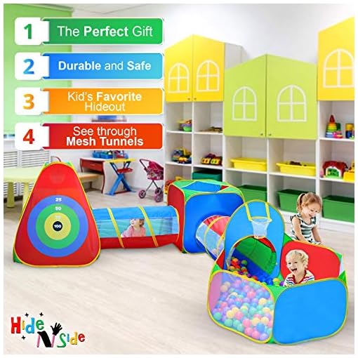Hide N Side 5pc Kids Ball Pit Tents and Tunnels, Toddler Jungle Gym Play Tent with Play Crawl Tunnel Toy, for Boys… - Image 3