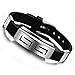 MOWOM Silver Tone Black Stainless Steel Rubber Bracelet Bangle Cuff Greek Adjustable