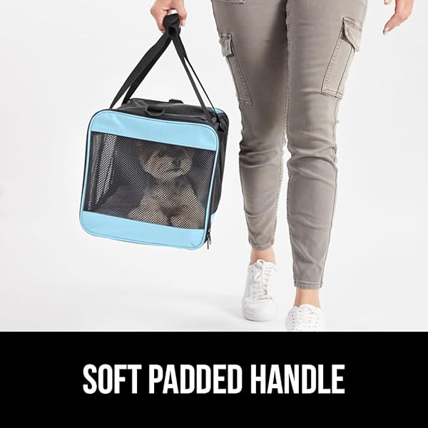 GORILLA GRIP CAT CARRIER TRAVEL BAG UP TO 15 LBS, SOFT COLLAPSIBLE SMALL DOG CARRIERS, TOP AND SIDE ENTRY BREATHABLE MESH, GRIP FEET ON UNDERSIDE, COZY WASHABLE WATERPROOF PAD, PORTABLE KENNEL, BLUE