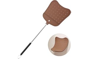 Foxany Leather Fly Swatter, Telescopic Fly Swatters Heavy Duty, Flexible Manual Flyswatters Set, Extendable Swatter with Stainless Steel Handle for Indoor Outdoor