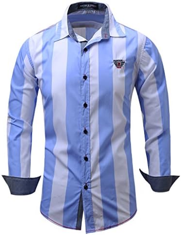 Men Classic Long-Sleeve Casual Relaxed-Fit Striped Button-Down Shirts Cambridge Blue XL