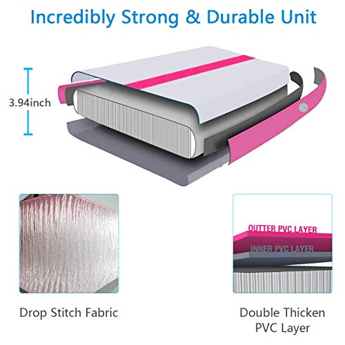 Inflatable Gymnastics Tumbling Training Mats Air Track with Electric Air Pump for Acrobatics Home Use Lawn Patio Park Beach Fitness Backflips Yoga Taekwondo Exercise Mat (9.84ft3.28ft) (Pink)