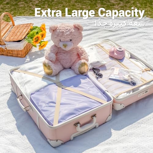 urecity Vintage Luggage Set 20"/24"/28" – Retro PU Leather Suitcase with TSA Lock, 360° Spinner Wheels & Telescopic Handle – Lightweight Travel Trolley (Soft Pink)