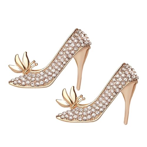 CALLARON 2Pcs Heel Brooch Decorative - Elegant Rhinestone Brooch Pin for Women, Diamon Lapel Pin, Stylish Bridal Shoe Clip Charms, Wedding Sock Clips & Valentines Crystal Lapel Pins Accessories