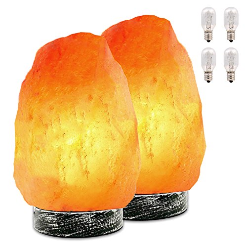 Maymii.Home Set of 2 Pack 7~10 inch 5-8 lbs (each) Natural Pink Himalayan Crystal Rock Salt Lamp With Antirust And Anti Crack Base, Dimmer Control, Electric Wire And 4 Bulbs