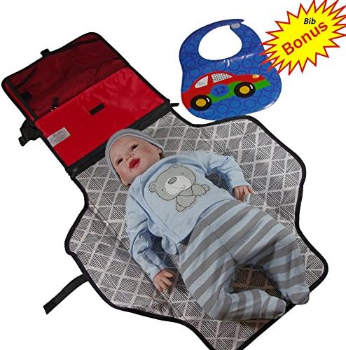Red Changing Mat - Compact travel diaper bag for babies, infants, moms and dads