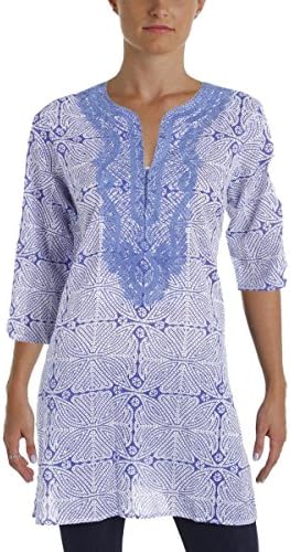 Roberta Roller Rabbit Womens Printed Embroidered Pullover Top Blue S
