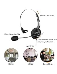 Arama A200S   Auriculares de diadema con cable y micrófono de cancelación de ruido y control de silencio de volumen, auriculares para Polycom Plantronics Aastra Lucent