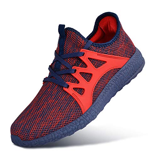 MARSVOVO Men's Casual Shoes Fashion Sneakers Fly Knitted Flexible Athletic Sports Running Gym Shoes Red Blue Size 10.5