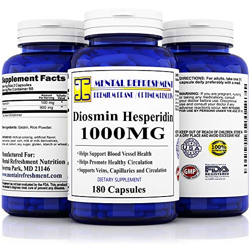 Pure Diosmin & Hesperidin 1000mg 180cap: Promotes Lymphatic Drainage, Supports Veins, Capillaries and Circulation - Made in USA - 100% Money Back Guarantee Order Risk Free!