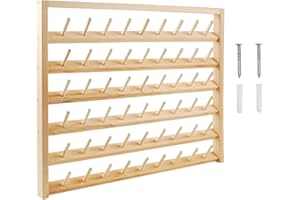 NW2 NW 54 Spools Wooden Thread Holder Sewing and Embroidery Thread Rack and Organizer Thread Rack for Sewing with Hanging Hooks for Wall