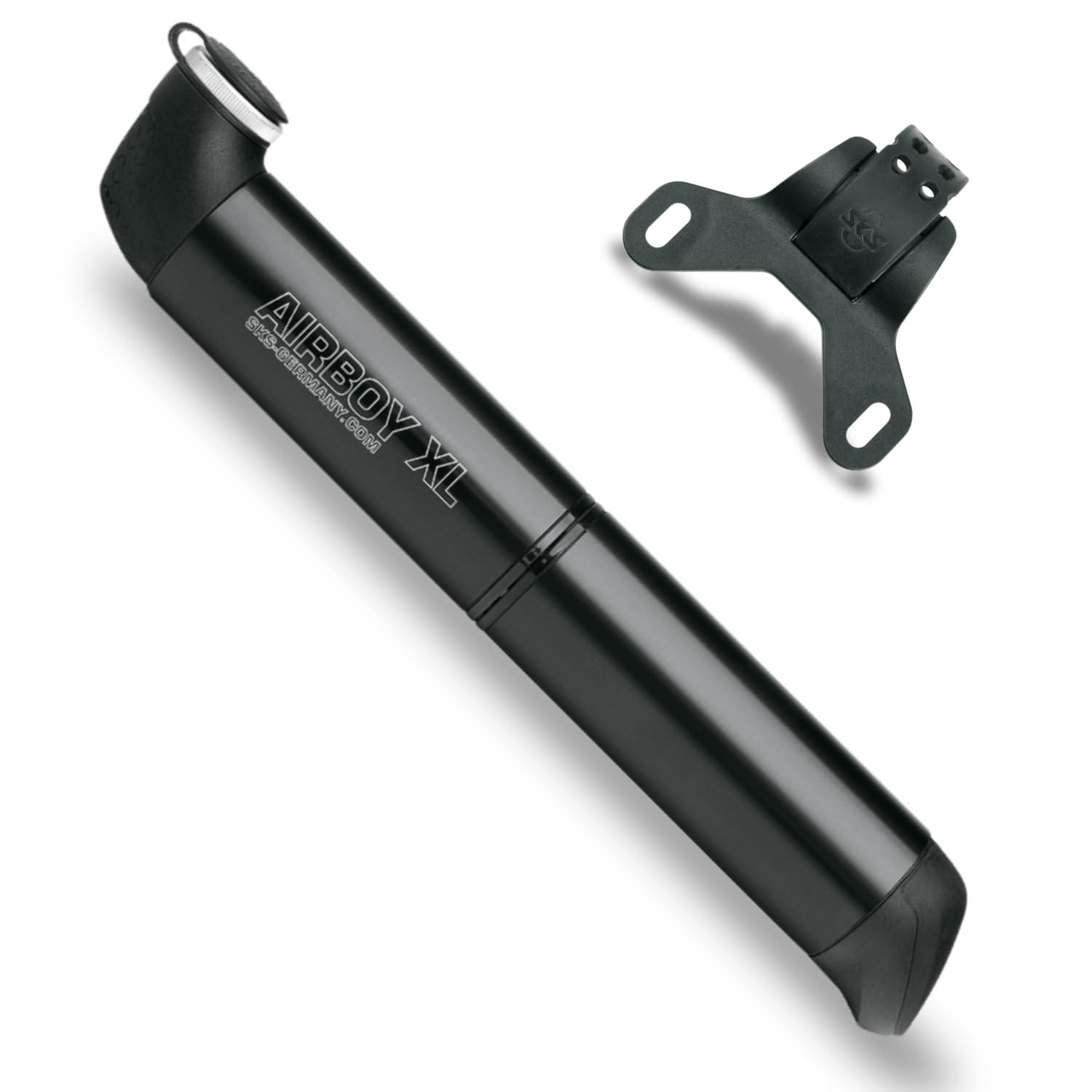 SKS GERMANY AIRBOY XL mini pump, air pump (bicycle pump with two-chamber pump system, 2 handle parts of the same size, bicycle accessory with reversible valve head, pressure max.: 5 bar, 73 PSI)