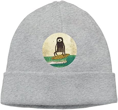 AKKK47 Surfing Sloth Men's Daily Solid Knit Cap Beanie That Fit Your Head Perfect Stretchy &amp; Soft Ash