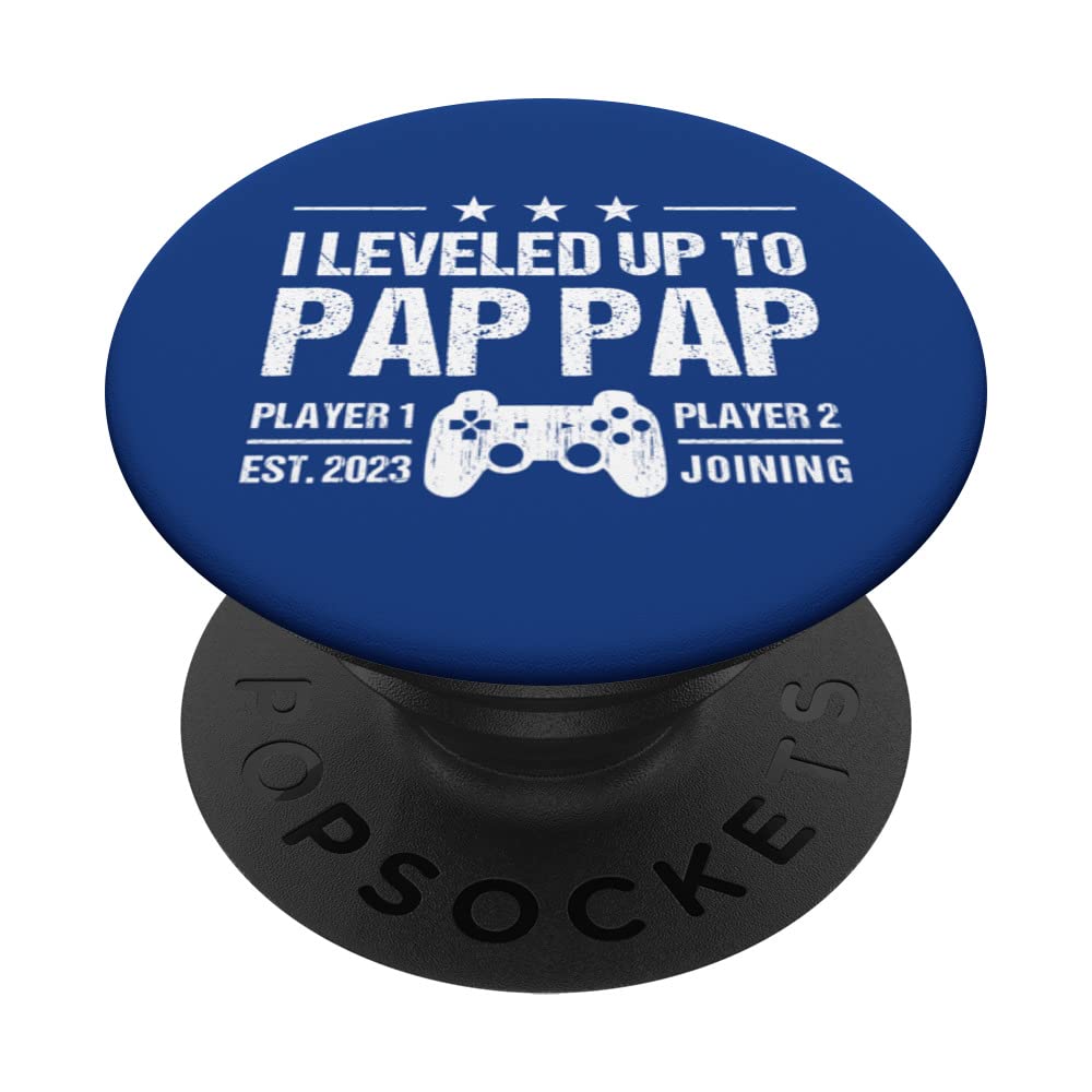 I Leveled Up To Pap Pap Est 2023 Funny New Dad Gamer Vintage PopSockets Swappable PopGrip