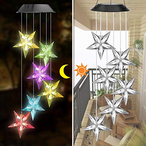 Solar Garden Lights,ELMCHEE Color Changing Wind Chimes Solar Star Mobile LED Portable Waterproof Outdoor Decorative Romantic Wind Bell Light for Patio Yard Garden
