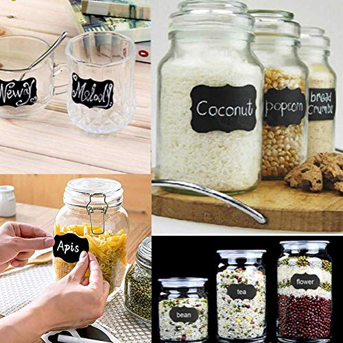 Koogel Tafel Aufkleber, 120 Stück Tafelfolie Selbstklebend mit 2 Löschbar Kreidemarker (Weiß und Grün) Wiederverwendbar Tafelaufkleber für Gläser, Flaschen usw.