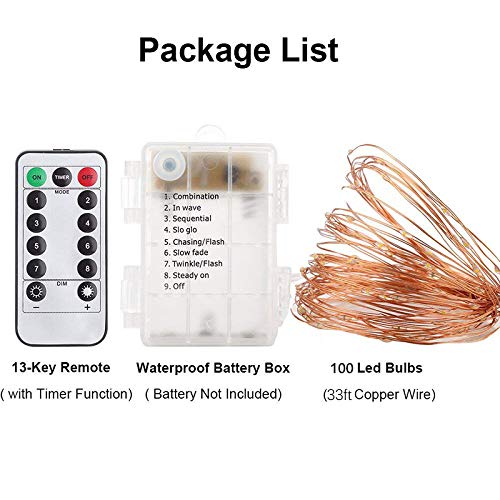 OMG! Outdoor Light Strings LED Copper Wire Lights, Each Set 33ft/10M 100LEDs and 1 Remote Control.AA Battery Powered,Decor Rope Lights for Holiday,Wedding, Parties.(Green one)