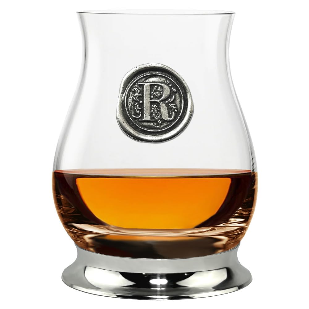 English Pewter Company Glencairn Personalised Whisky Mixer Glass with Monogram Initial - Unique Gifts for Men - with Your Choice of Initial 350ml [WGP118] (R)