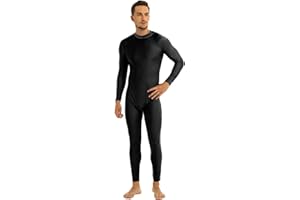 RUNQHUI Men's Long Sleeve Zipper Bodysuit Gymnastics Yoga High Neck One Piece Spandex Unitard Dancewear