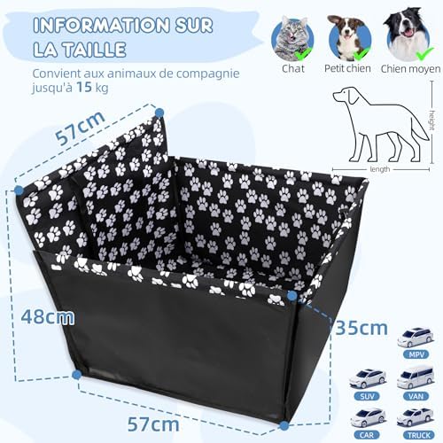 68x57x33 cm Wimypet Siège Auto Chien 3-en-1 Étanche – Panier Chien Voiture, Housse Protection Coffre, Siège Chien Voiture Arrière, Tissu Oxford Durable Facile à Installer